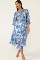 Sacha Drake - Mykonos Midi Dress | Blue Flower - Dress - Silvermaple Boutique 