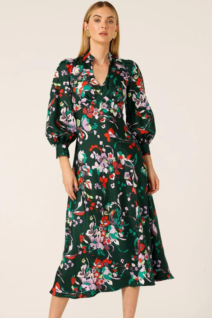 Sacha Drake Sapphire Flame Wrap Midi Dress | Sapphire Floral_Silvermaple Boutique