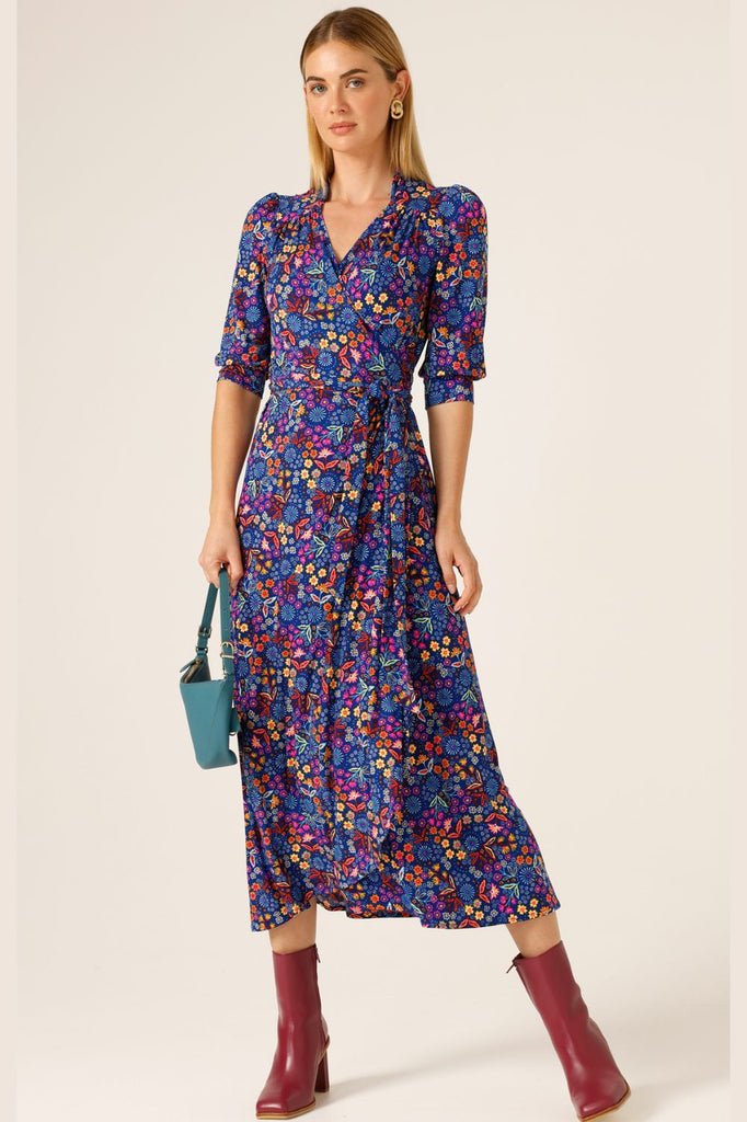 Sacha Drake Sapphire Flame Wrap Midi Dress | Sapphire Floral_Silvermaple Boutique