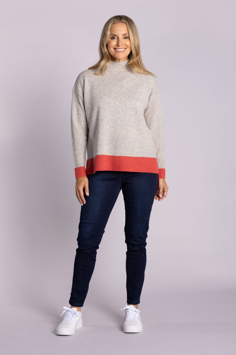 Silvermaple Collection - Colourblock Pullover | Oat Marle/Paprika - Pullover - Silvermaple Boutique 