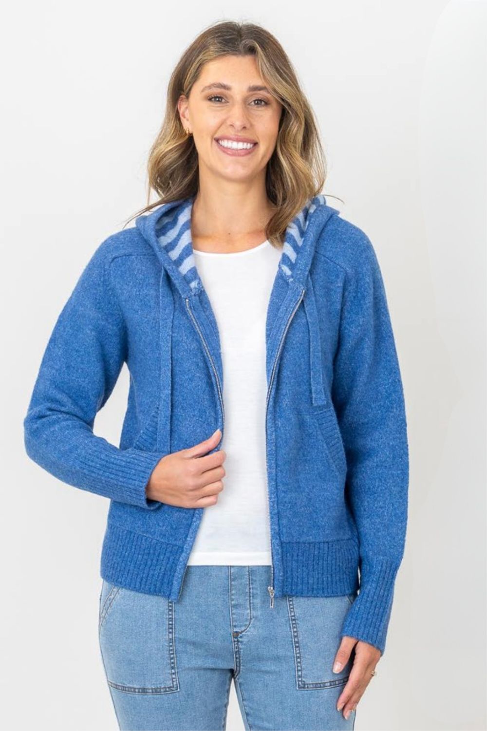 Silvermaple Collection - Ally Stripe Zip Hoodie | Denim - Jumper - Silvermaple Boutique 