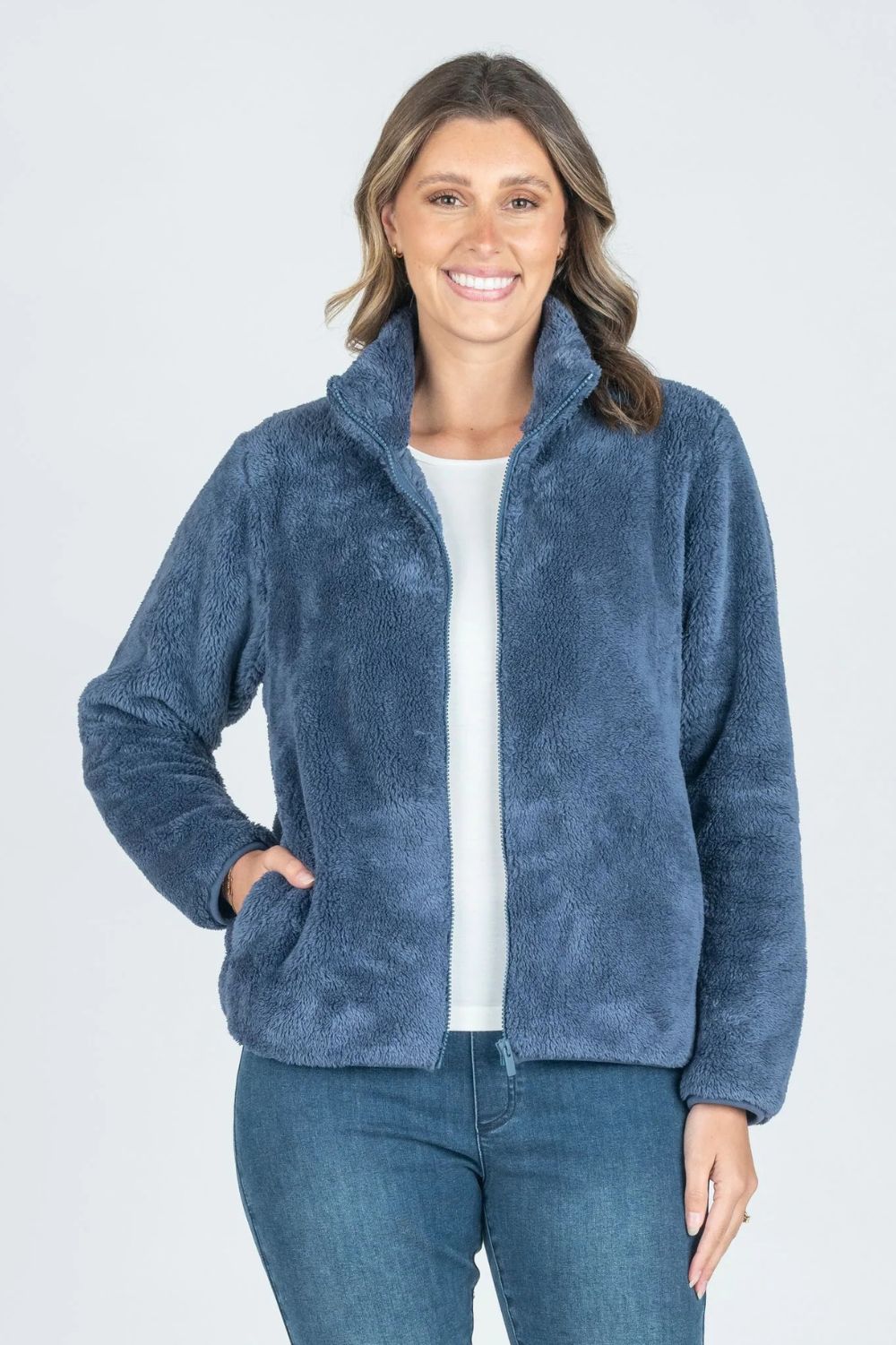 Silvermaple Collection - Ava Fluffy Zip Jacket | Blue - Jacket - Silvermaple Boutique 