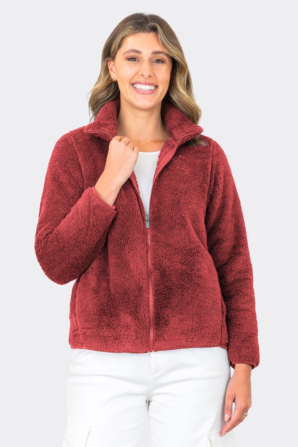 Silvermaple Collection - Ava Fluffy Zip Jacket | Coral - Jacket - Silvermaple Boutique 