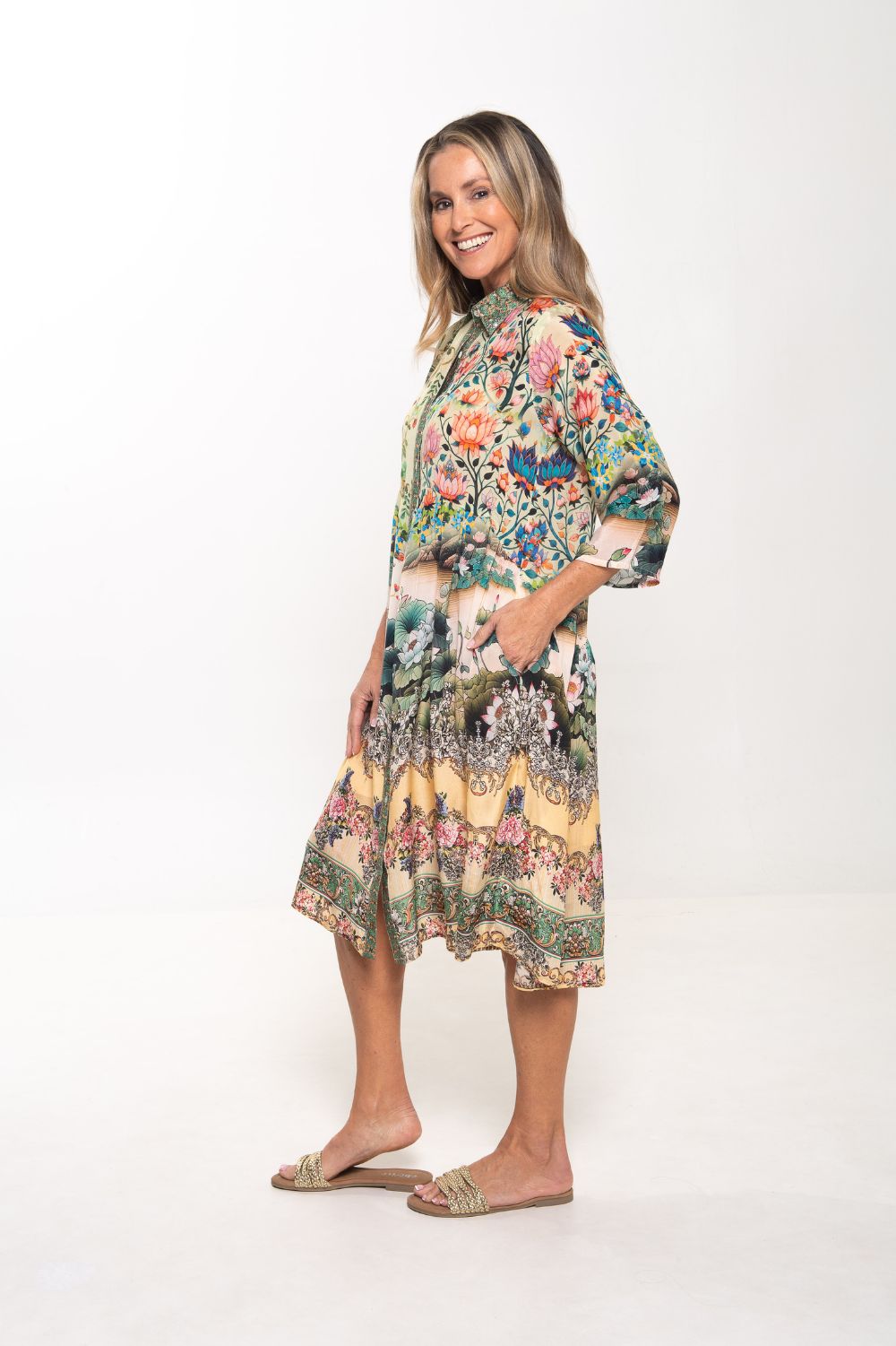 Silvermaple Collection - Celeste Button Through Dress | Lotus Garden - Dress - Silvermaple Boutique 