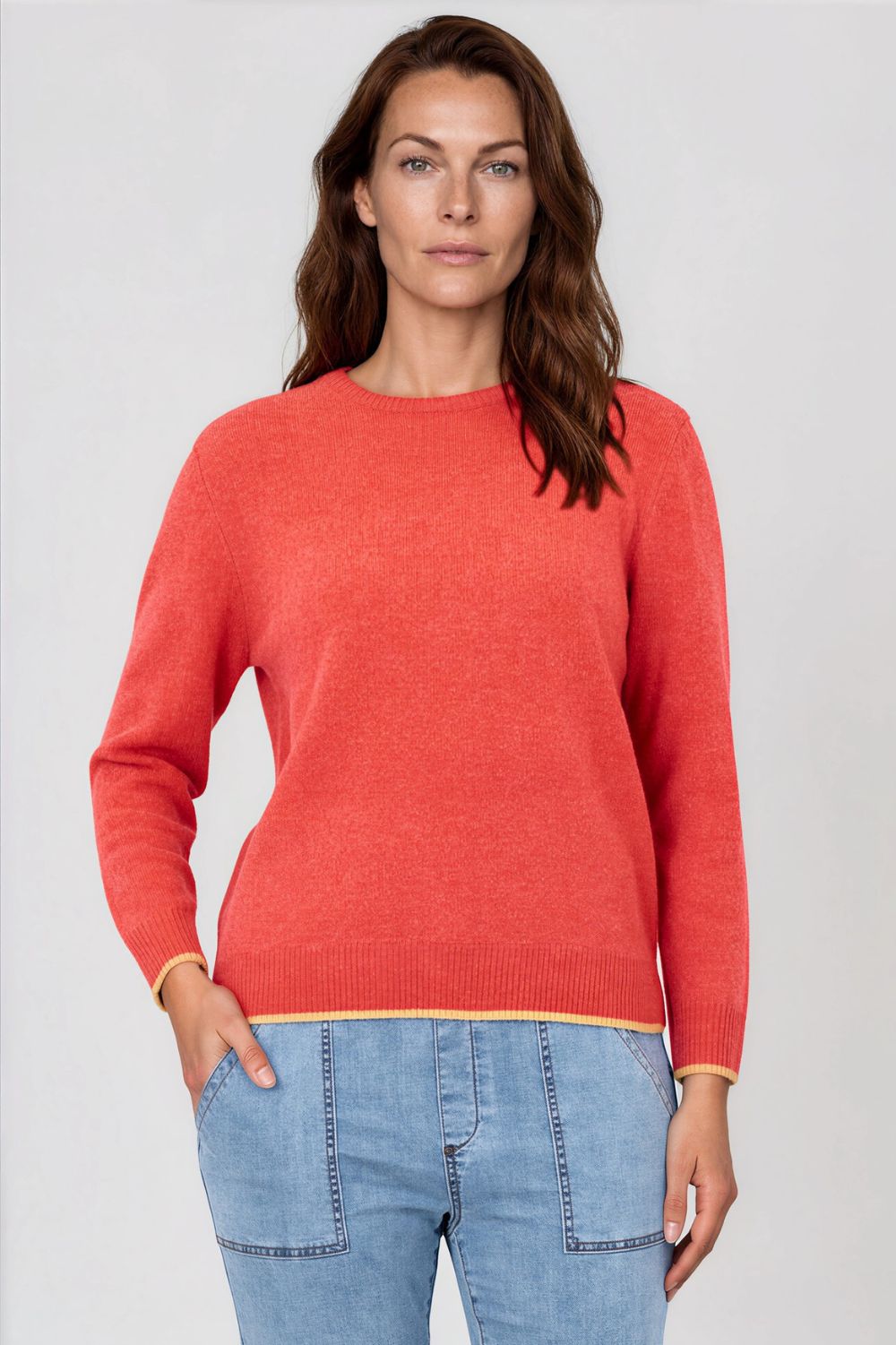 Silvermaple Collection - Contrast Trim Wool Pullover | Coral - Pullover - Silvermaple Boutique 