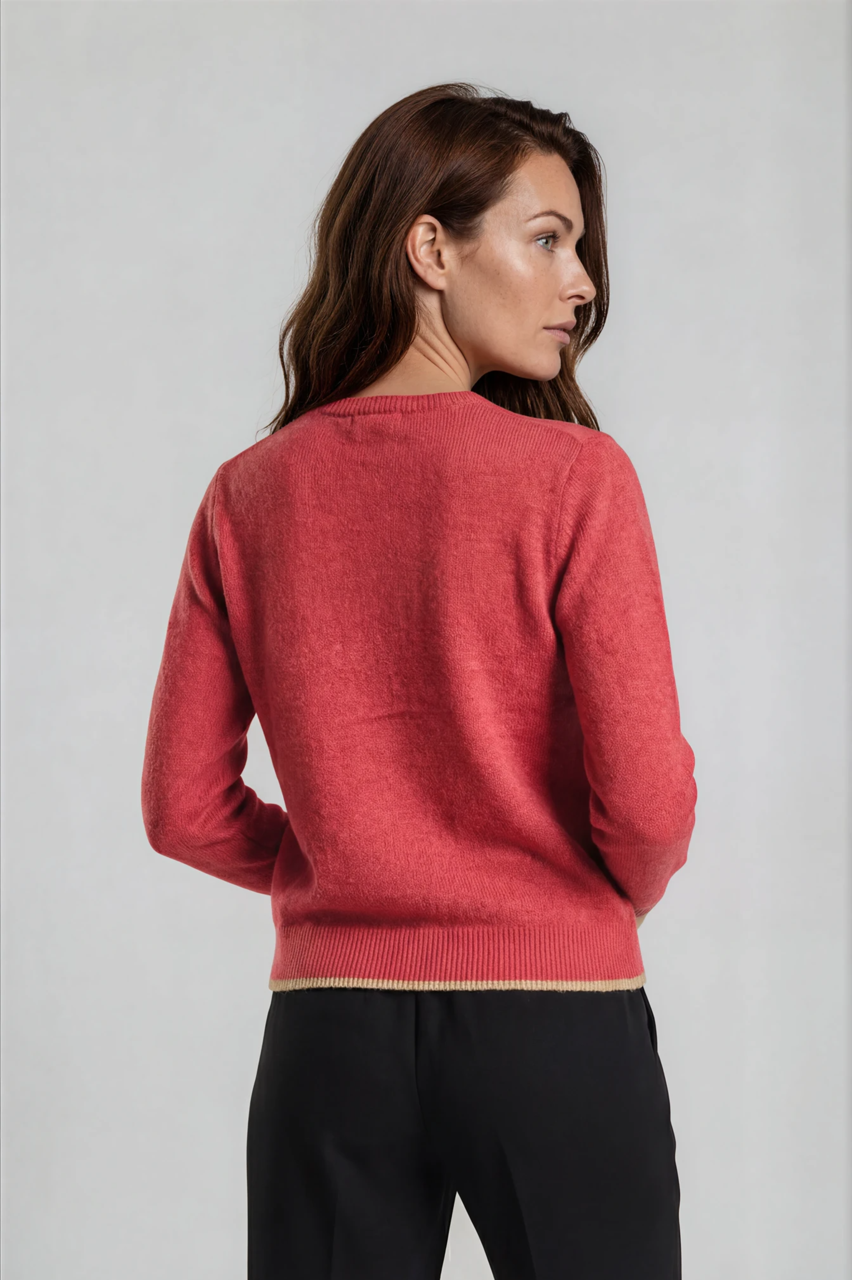 Silvermaple Collection - Contrast Trim Wool Pullover | Coral - Pullover - Silvermaple Boutique 