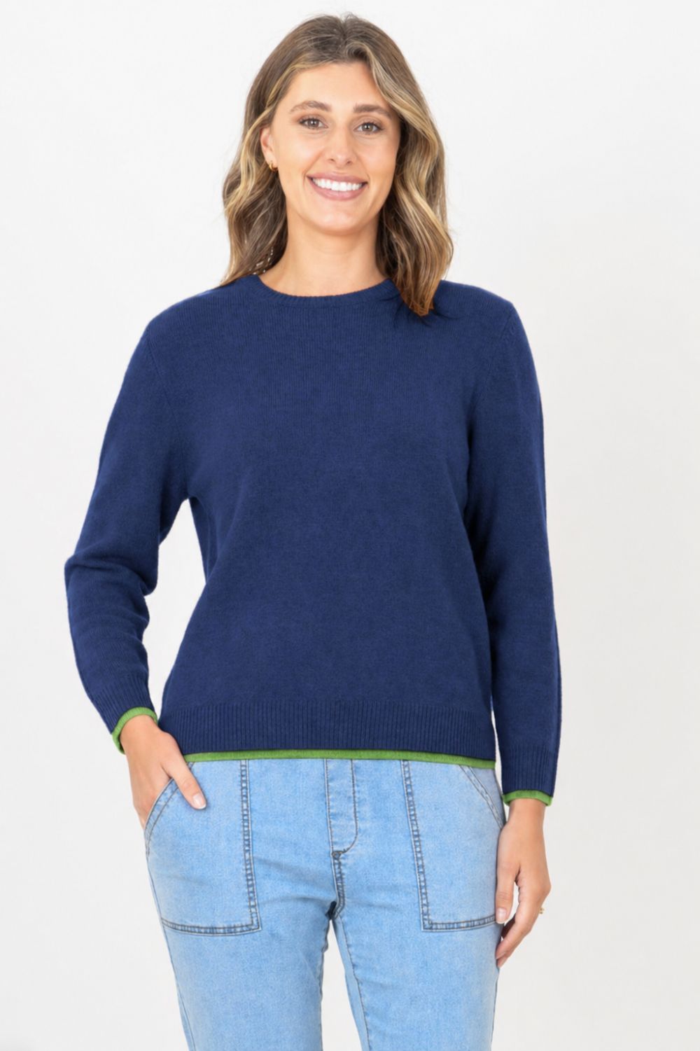Silvermaple Collection - Contrast Trim Wool Pullover | Denim - Pullover - Silvermaple Boutique 