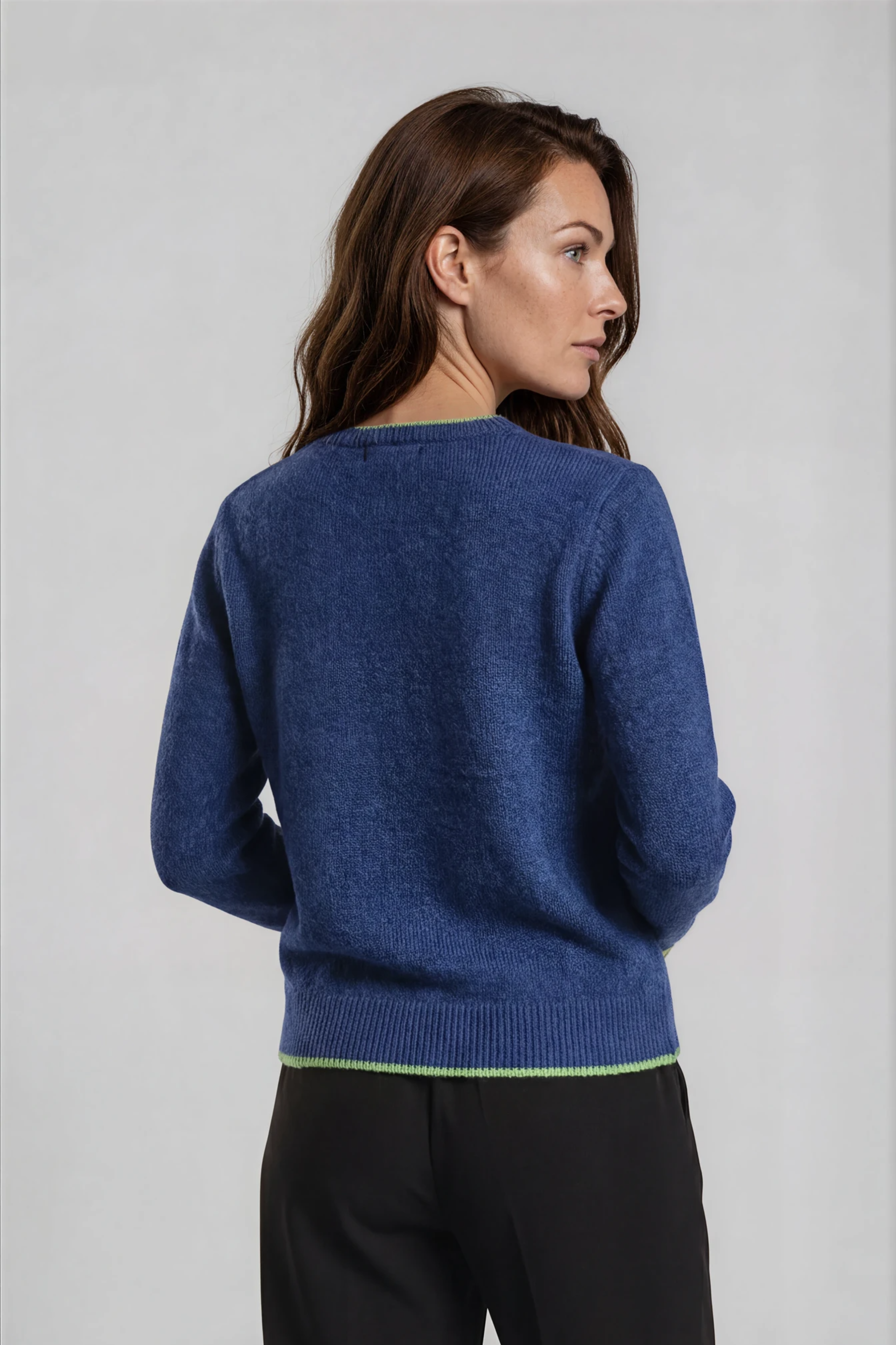 Silvermaple Collection - Contrast Trim Wool Pullover | Denim - Pullover - Silvermaple Boutique 