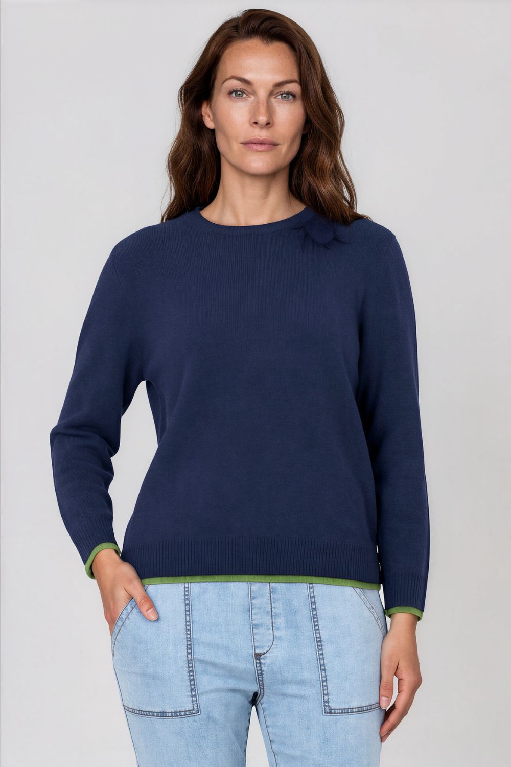 Silvermaple Collection - Contrast Trim Wool Pullover | Denim - Pullover - Silvermaple Boutique 