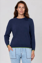 Silvermaple Collection - Contrast Trim Wool Pullover | Denim - Pullover - Silvermaple Boutique 