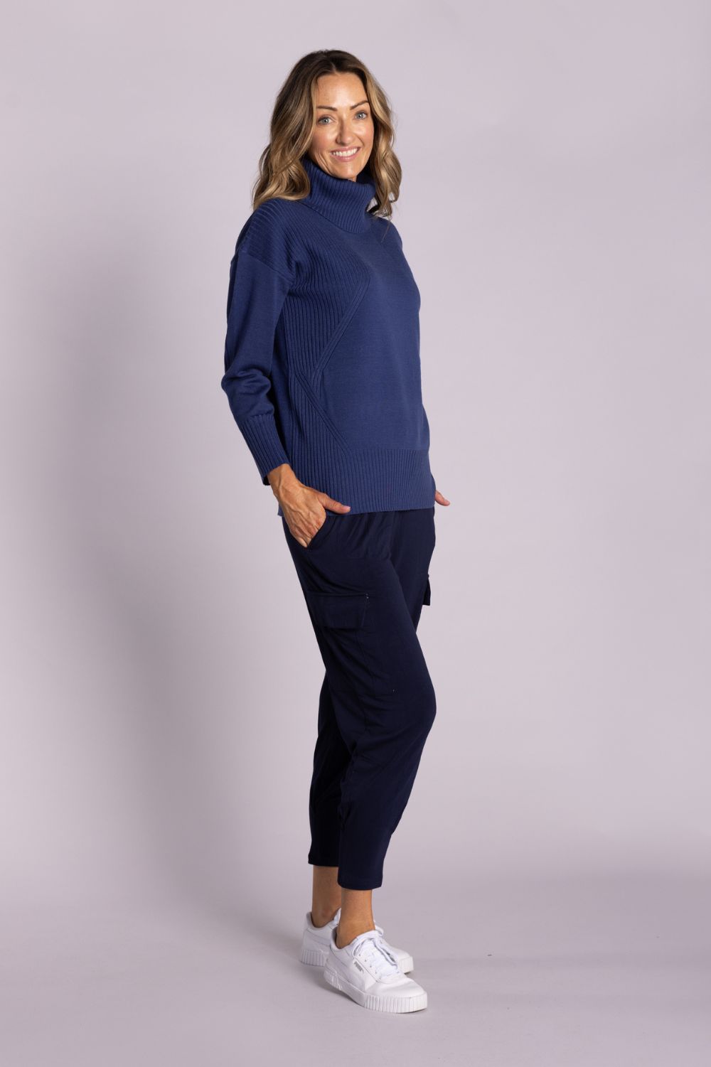 Silvermaple Collection - Cowl Neck Pullover | Denim - Pullover - Silvermaple Boutique 