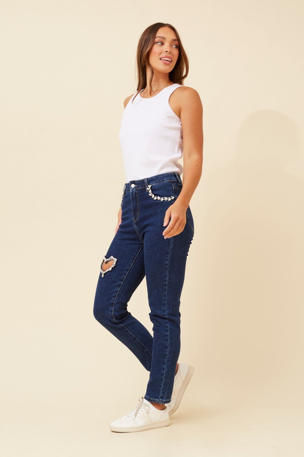 Silvermaple Collection - Diamanté Heart Jean | Dark Denim - Jeans - Silvermaple Boutique 
