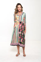 Silvermaple Collection - Erin V-Neck Dress | Botanic Stripe - Dress - Silvermaple Boutique 
