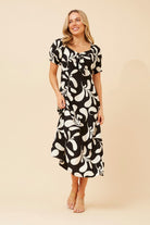 Silvermaple Collection - Faith Abstract Midi Dress | Black - Dress - Silvermaple Boutique 