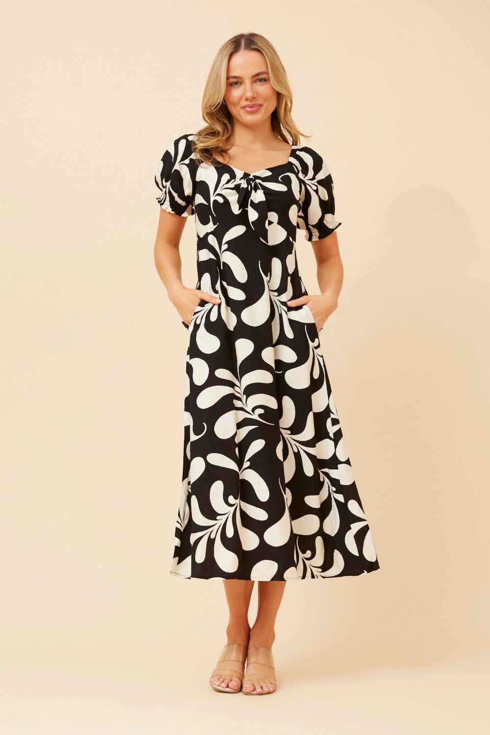 Silvermaple Collection - Faith Abstract Midi Dress | Black - Dress - Silvermaple Boutique 