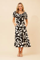 Silvermaple Collection - Faith Abstract Midi Dress | Black - Dress - Silvermaple Boutique 