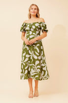 Silvermaple Collection - Faith Abstract Midi Dress | Olive - Dress - Silvermaple Boutique 