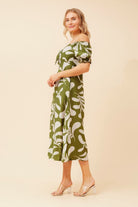 Silvermaple Collection - Faith Abstract Midi Dress | Olive - Dress - Silvermaple Boutique 