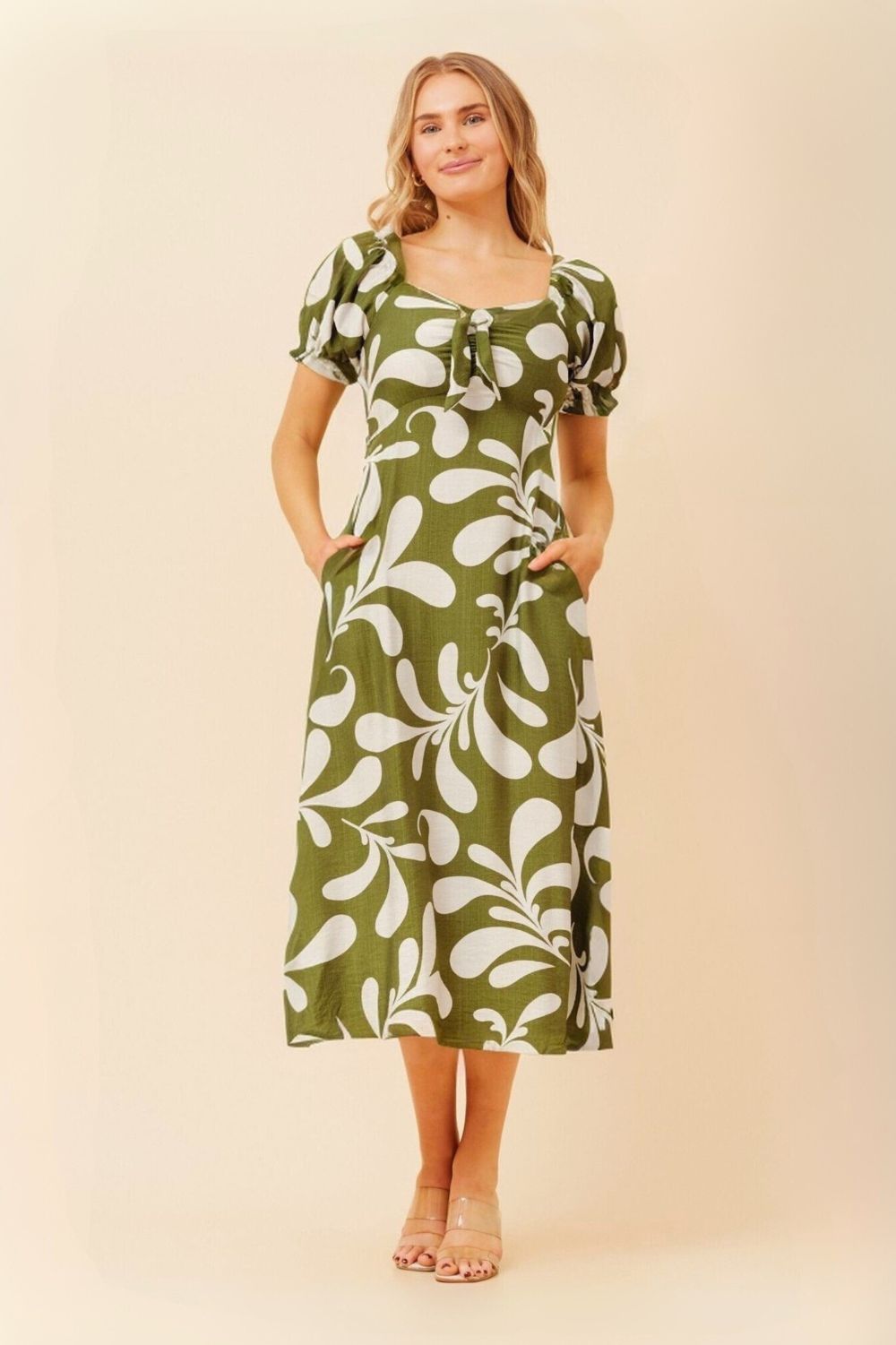 Silvermaple Collection - Faith Abstract Midi Dress | Olive - Dress - Silvermaple Boutique 