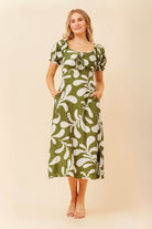 Silvermaple Collection - Faith Abstract Midi Dress | Olive - Dress - Silvermaple Boutique 
