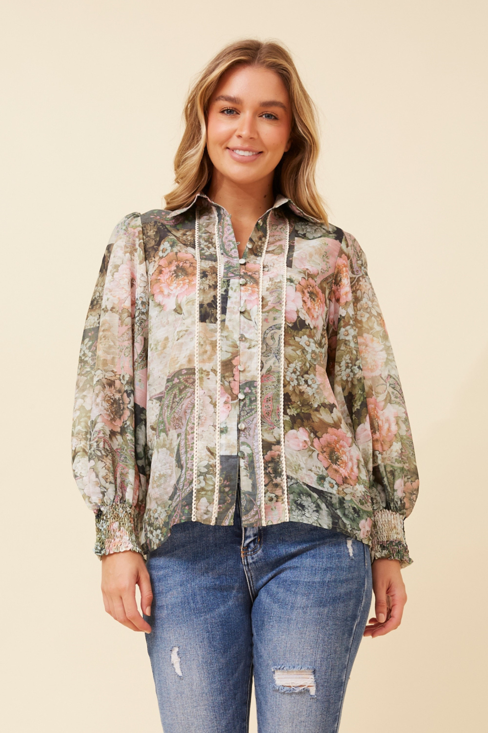 Silvermaple Collection - Floral Cuff Blouse | Olive Garden - Blouse - Silvermaple Boutique 