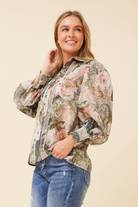 Silvermaple Collection - Floral Cuff Blouse | Olive Garden - Blouse - Silvermaple Boutique 