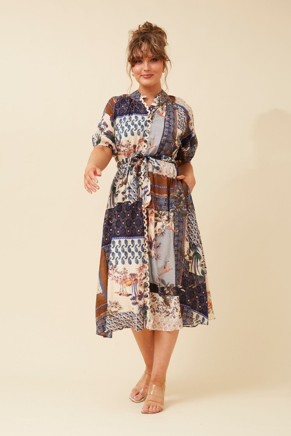 Silvermaple Collection - Gineva Shirt Dress | Navy Patchwork - Dress - Silvermaple Boutique 
