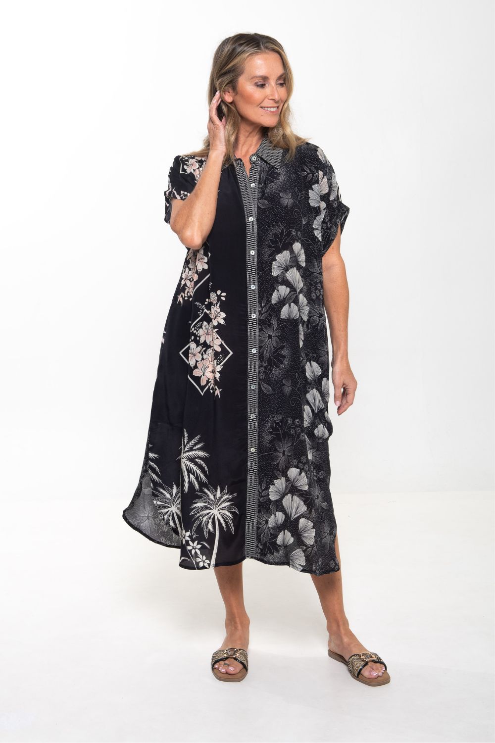 Silvermaple Collection - Grace Button Dress | Midnight Lotus - Dress - Silvermaple Boutique 