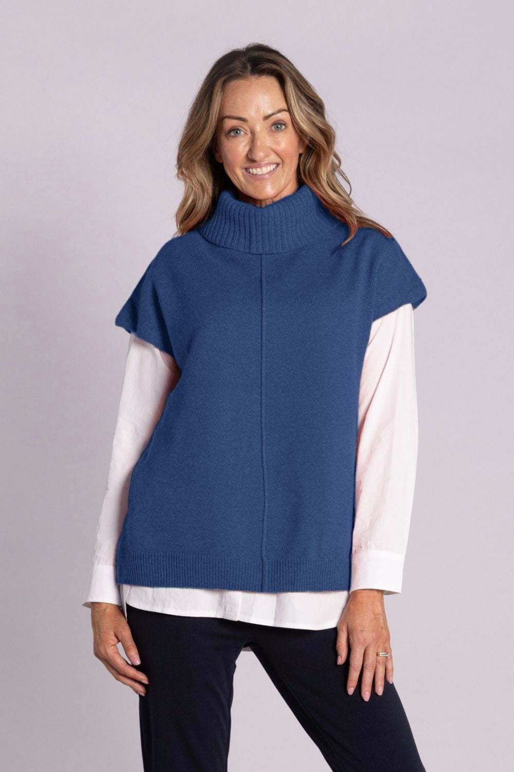 Silvermaple Collection - Jane Cowl Neck Wool Vest | Denim - Vest - Silvermaple Boutique 