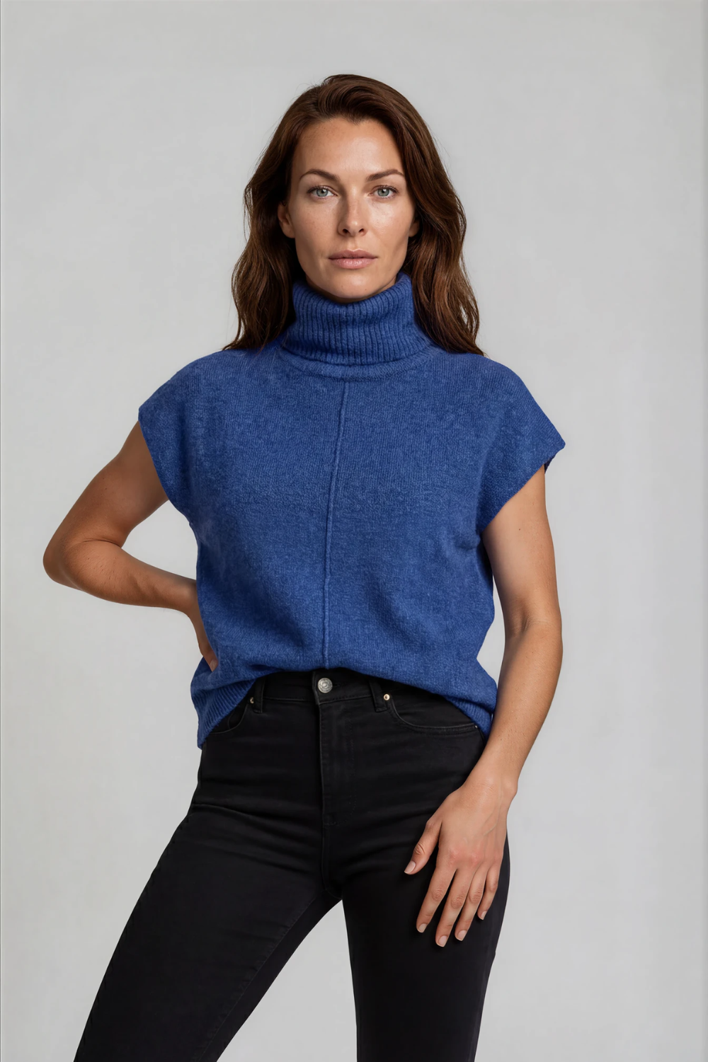 Silvermaple Collection - Jane Cowl Neck Wool Vest | Denim - Vest - Silvermaple Boutique 