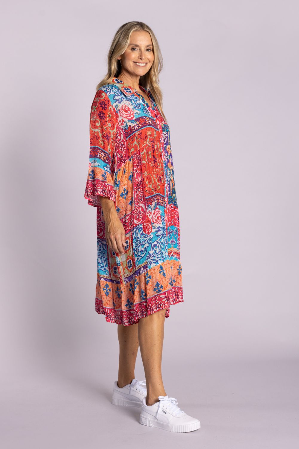 Silvermaple Collection - Jocelyn Button Down Dress | Sunset Tapestry - Dress - Silvermaple Boutique 