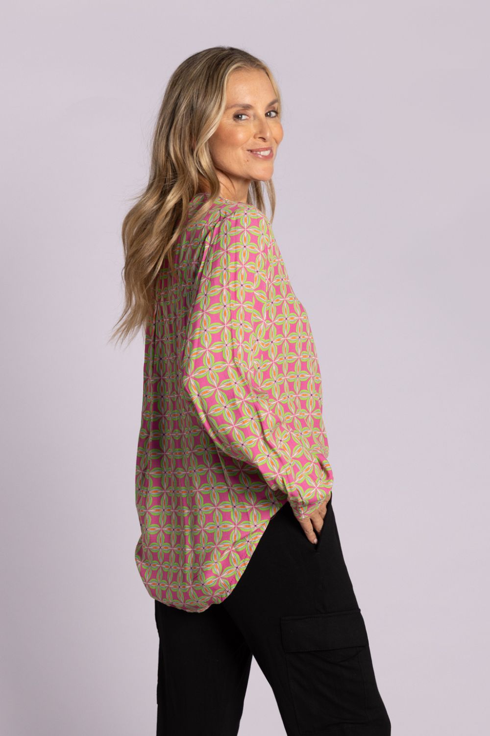 Silvermaple Collection - Lara Shirt | Geometric Pink - Shirt - Silvermaple Boutique 
