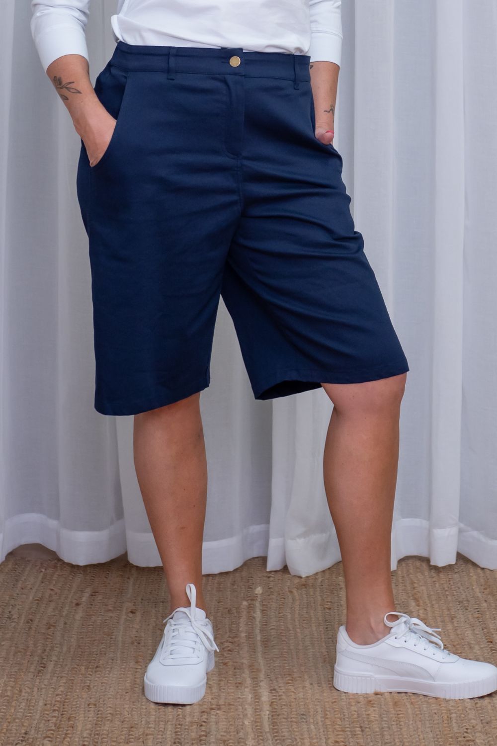 Silvermaple Collection - Madison Long Short | Navy - Shorts - Silvermaple Boutique 
