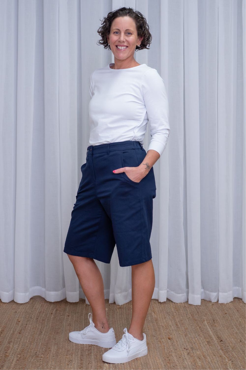 Silvermaple Collection - Madison Long Short | Navy - Shorts - Silvermaple Boutique 