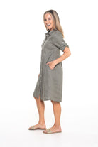 Silvermaple Collection - Sandy Button Dress | Olive - Dress - Silvermaple Boutique 