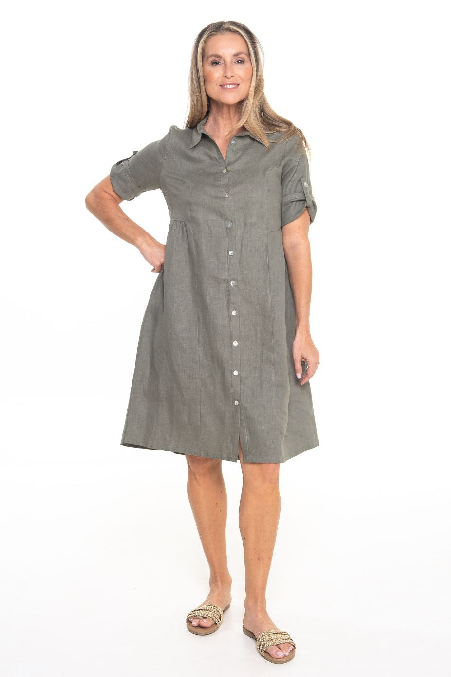 Silvermaple Collection - Sandy Button Dress | Olive - Dress - Silvermaple Boutique 