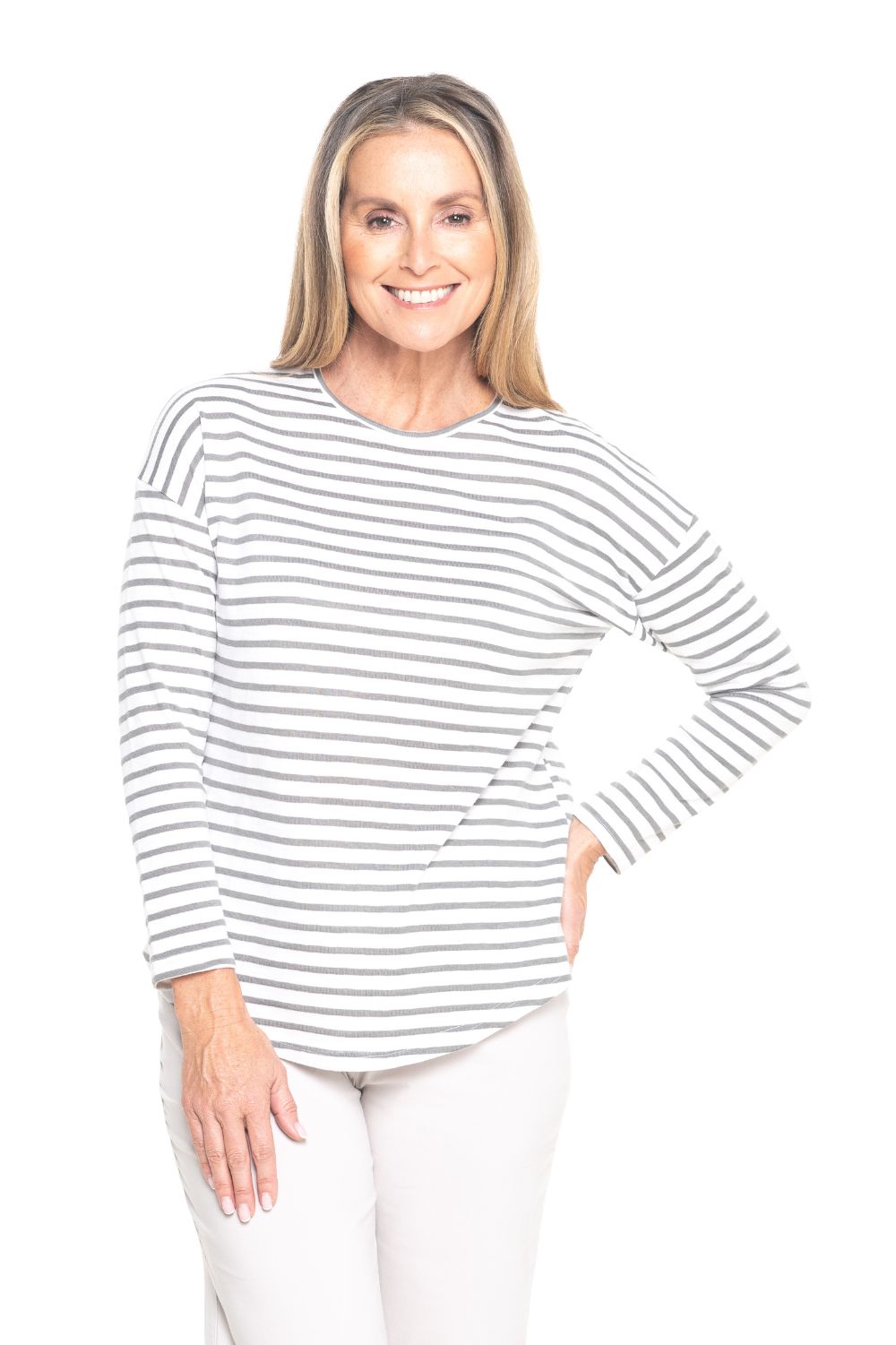 Silvermaple Collection - Stella Stripe Top | Grey/White - Top - Silvermaple Boutique 