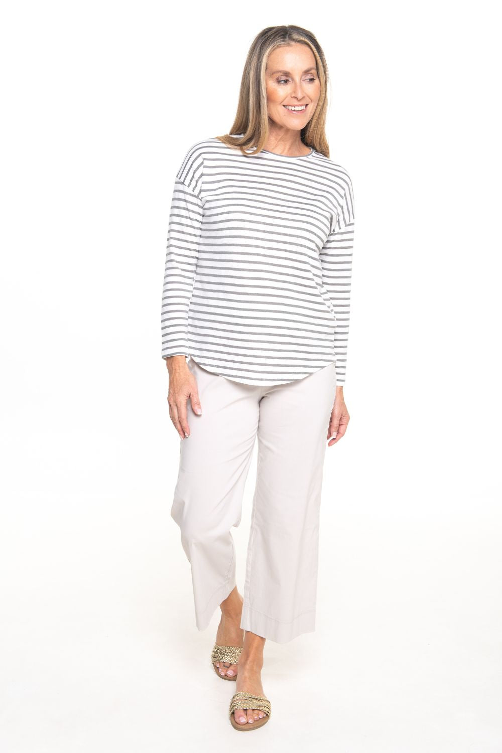 Silvermaple Collection - Stella Stripe Top | Grey/White - Top - Silvermaple Boutique 