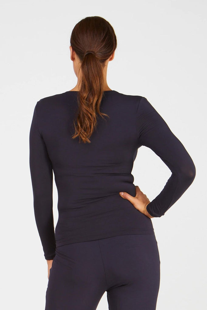 Tani High Neck Long Sleeve Top | Navy | 79276_Silvermaple Boutique