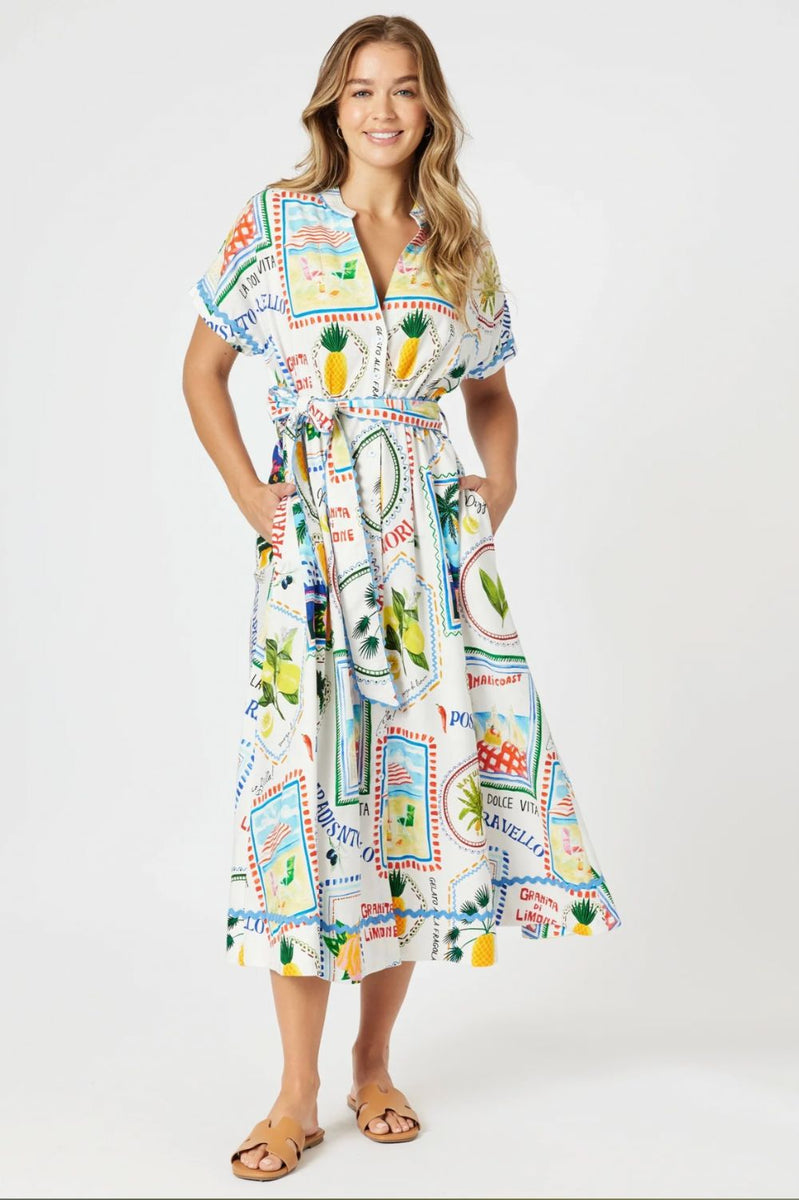 Amalfi Midi Dress | Blue/Multi | Silvermaple Boutique