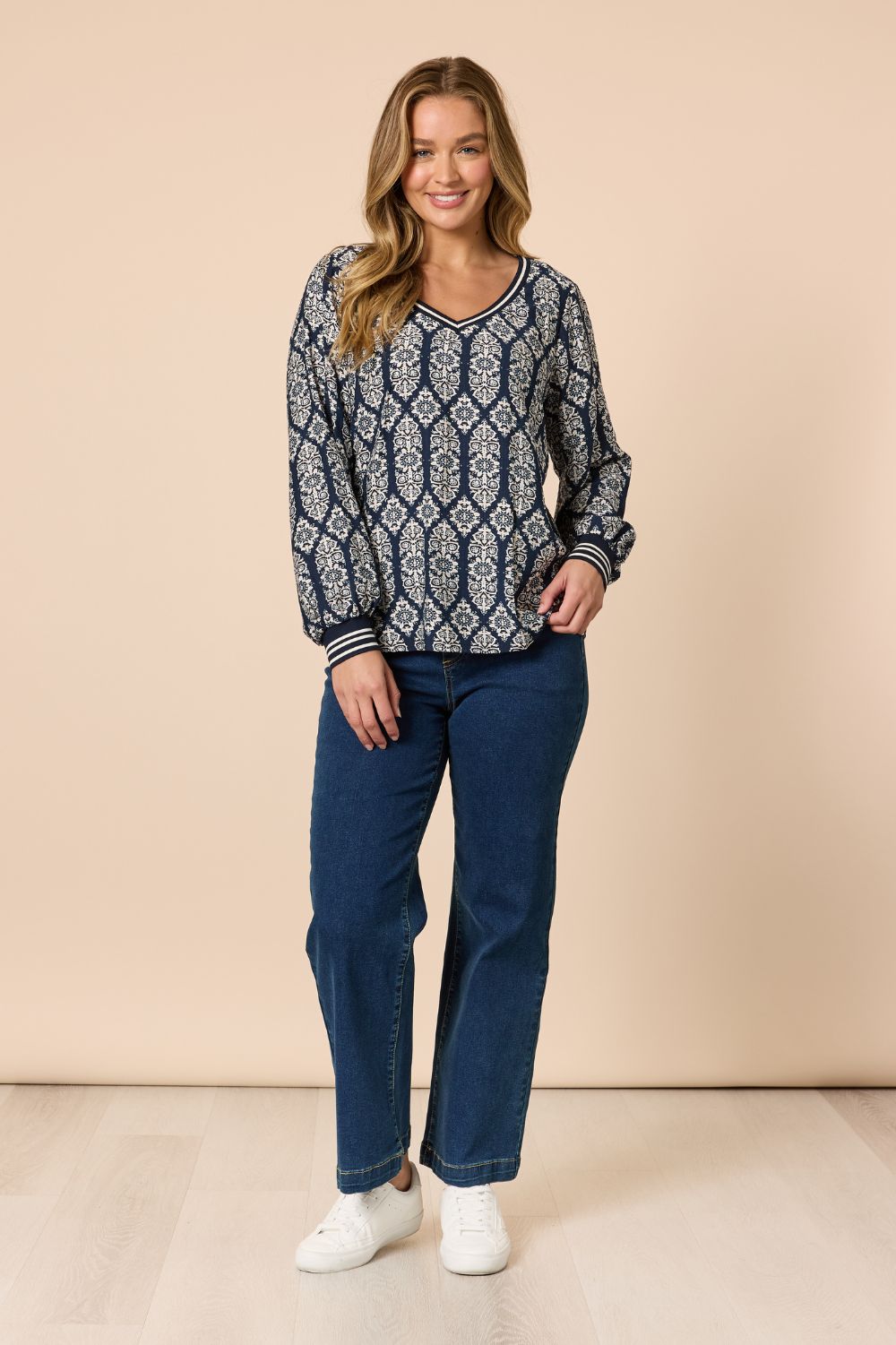 Threadz & Clarity - Lola Print Top | Navy/White - Top - Silvermaple Boutique 