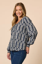Threadz & Clarity - Lola Print Top | Navy/White - Top - Silvermaple Boutique 