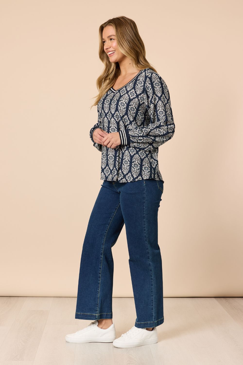 Threadz & Clarity - Lola Print Top | Navy/White - Top - Silvermaple Boutique 