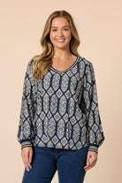 Threadz & Clarity - Lola Print Top | Navy/White - Top - Silvermaple Boutique 