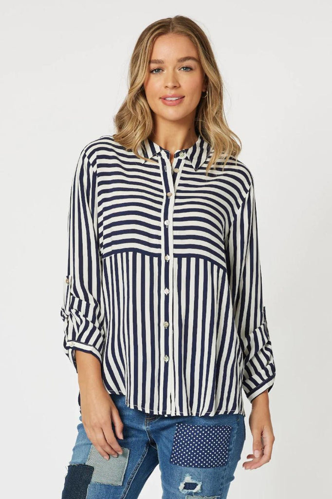 Threadz & Clarity Tina Stripe Shirt | Navy/White _Silvermaple Boutique