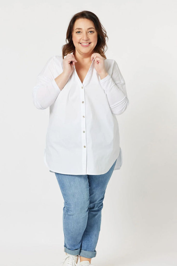 Threadz & Clarity Julia Jersey Sleeve Poplin Shirt | White _Silvermaple Boutique