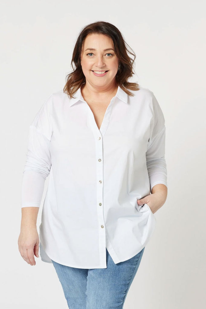 Threadz & Clarity Julia Jersey Sleeve Poplin Shirt | White _Silvermaple Boutique
