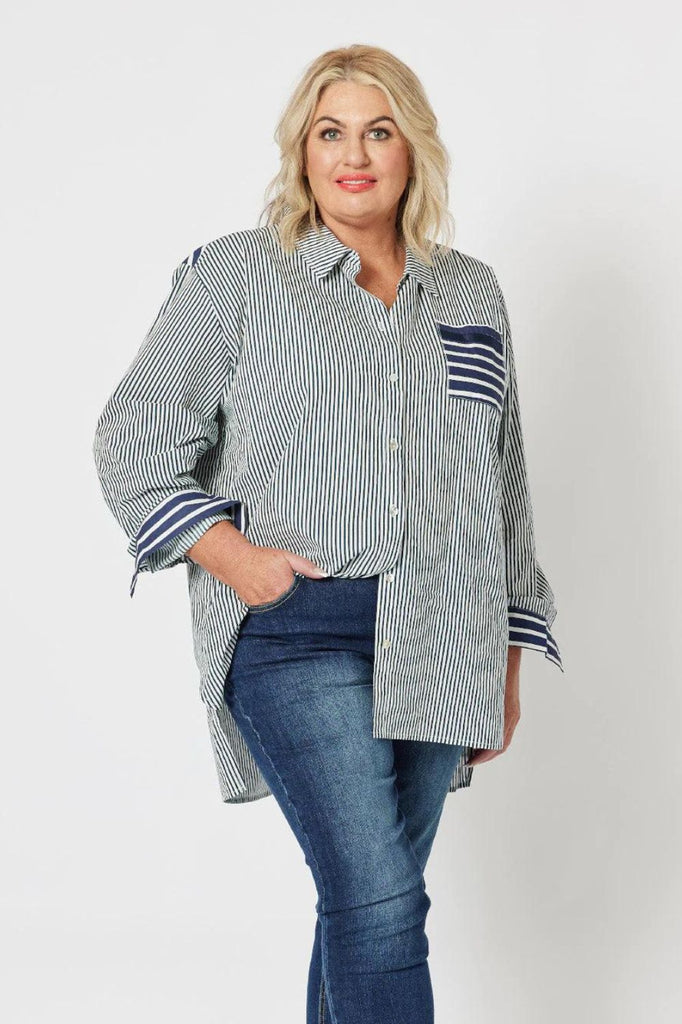Threadz & Clarity Anna Stripe Shirt | Navy_Silvermaple Boutique