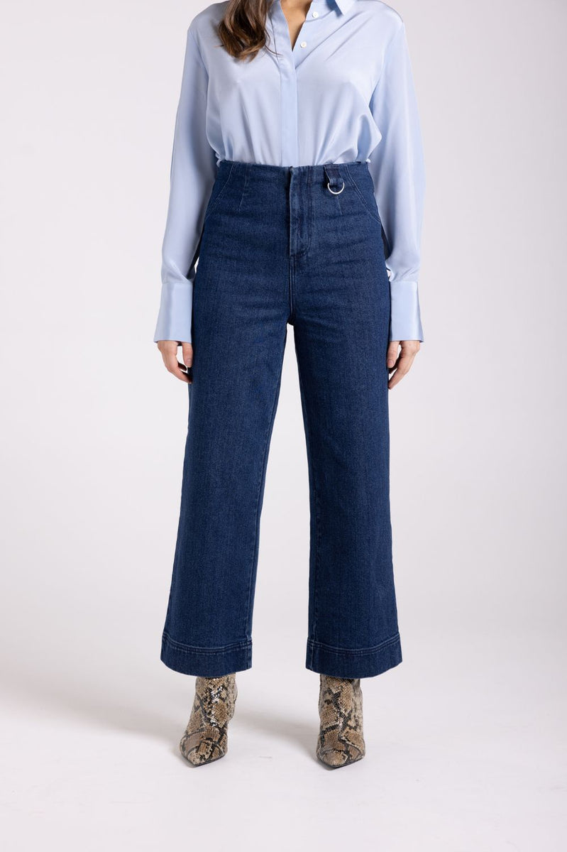 denim wide-leg casual patchwork python pants | wide... Two T's 7/8 Denim Wide Leg Pant | Dark Denim – Silvermaple Boutique