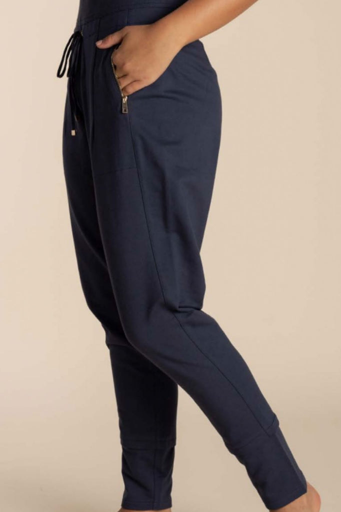 Two T's Sweat Pant With Gold Zips | Navy _ Silvermaple Boutique